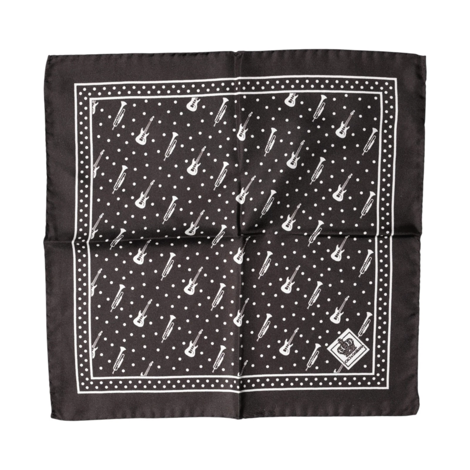 DOLCE & GABBANA Scarf Black Guitar Trumpet Men Handkerchief 32cm x 31cm 120usd