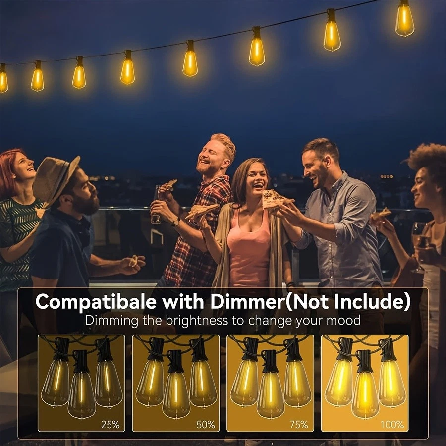 Solar String Lights Patio Waterproof LED Light Bulb Garden Party Remote Control - Image 2 of 4