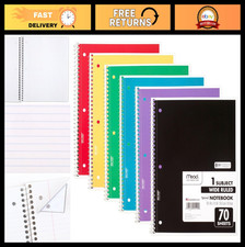 6-Pack Spiral Notebooks, 1 Subject, Wide Ruled, 70 Sheets, Assorted Colors