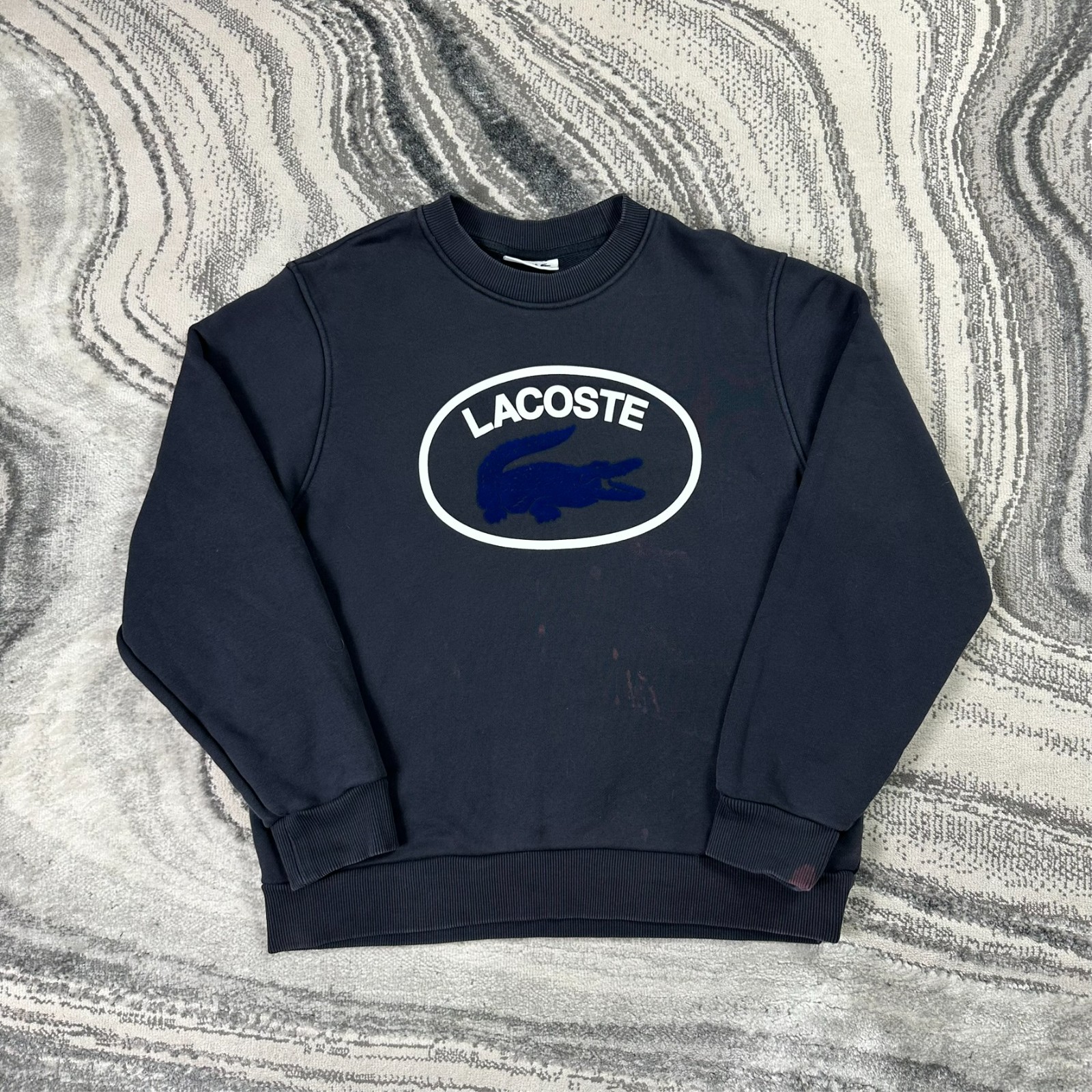 Vintage Lacoste Navy Blue Big Oval Crocodile Logo Size 44 Crewneck Sweatshirt