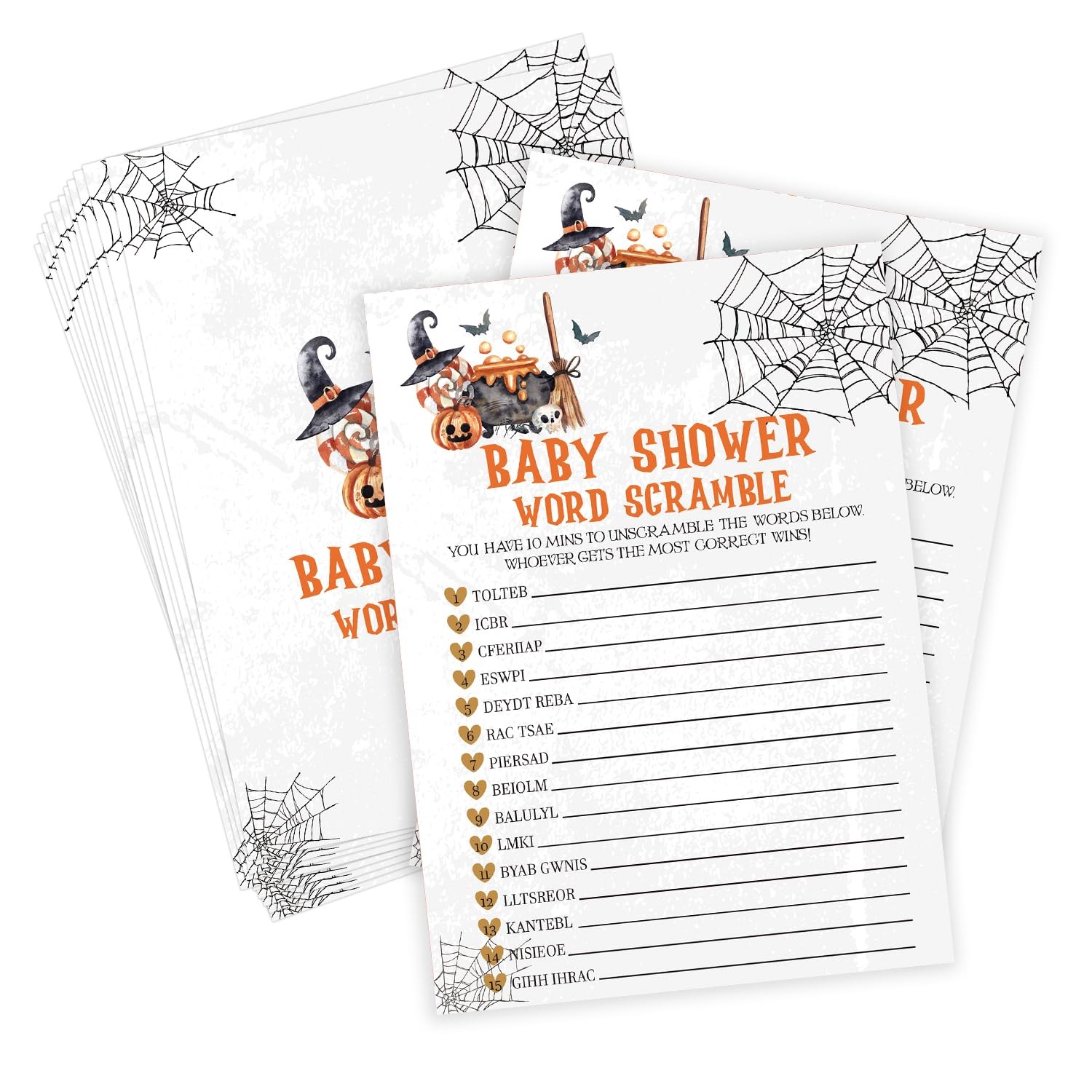 Tuyashua Halloween Baby Shower Word Scramble Game 30 Cards WY06