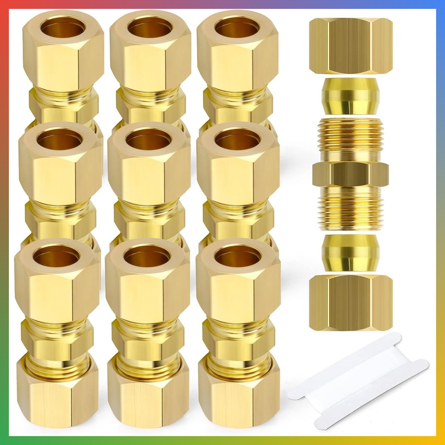 Brass Compression Union Straight Pipe Fitting 3/16 Tube OD 10pc