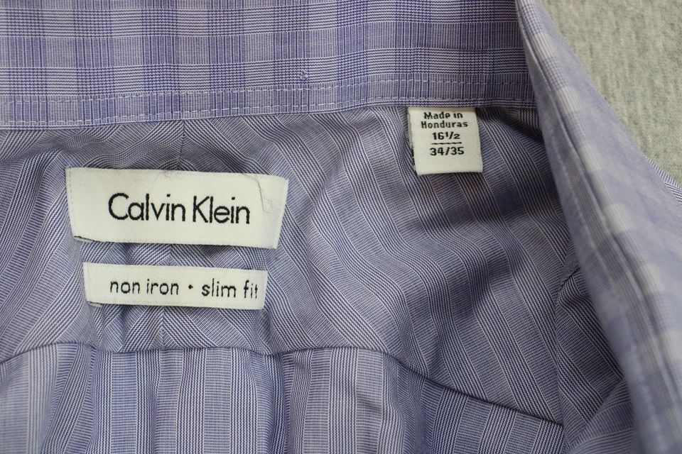 Рубашка мужская Calvin Klein размер 16,5 34/35 синяя в полоску хлопок с длинным рукавом приталенная - Изображение 4 из 4