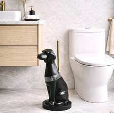     High Quality Modern Black Dog Toilet Brush Holder Bathroom Decor Gold Handle