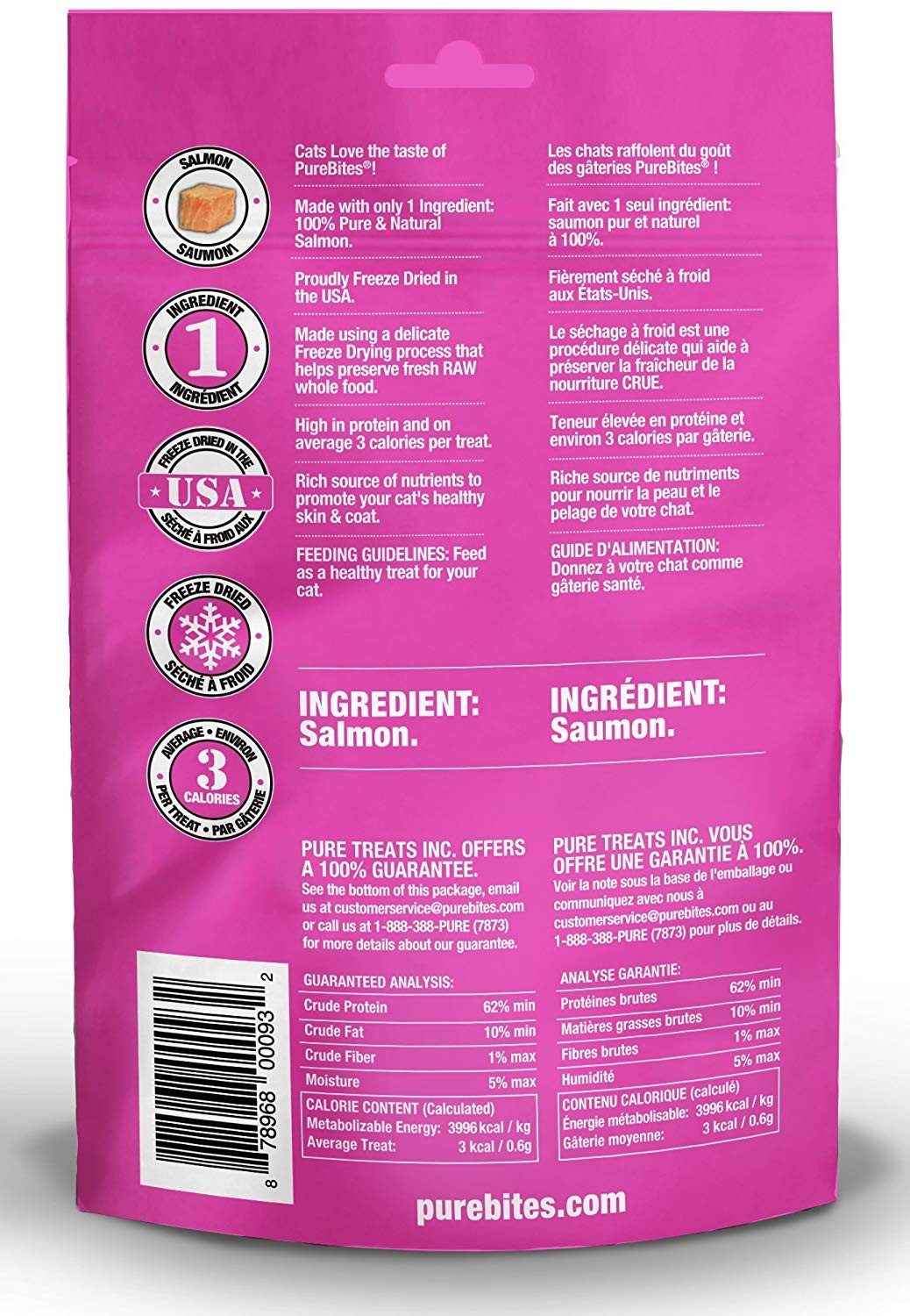 PureBites Salmon Freeze Dried Treats for Cats 0.92 Ounces - 5 Pack