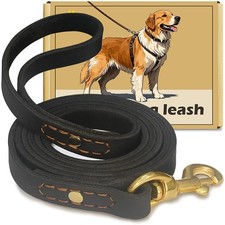 Leather Dog Leash 6 FT x 3/4 Inch Strong Heavy Duty Genuine Lead Premium