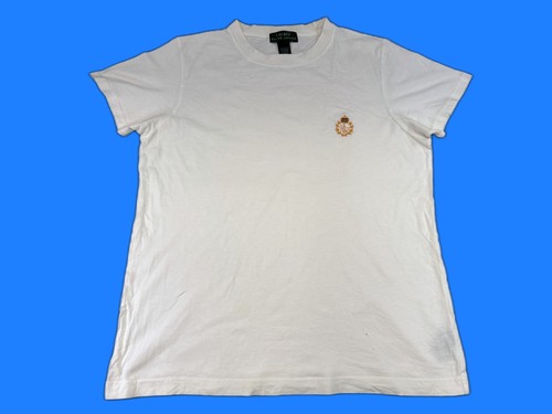 LAUREN RALPH Tee S White 100% Cotton Embroidered Logo Crewneck Short