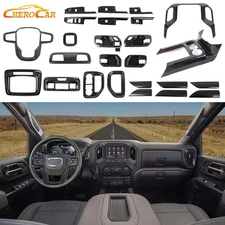 Center Console Interior Decor Cover Trim Kit For GMC Sierra 2019-21 Carbon Fiber