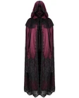 Devil Fashion Womens Long Baroque Gothic Lace Layered Hooded Cloak Red & Black