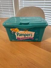 VTG Pampers One-Ups Original Baby Wipes Container Pop Up Dispenser Empty Read Ad