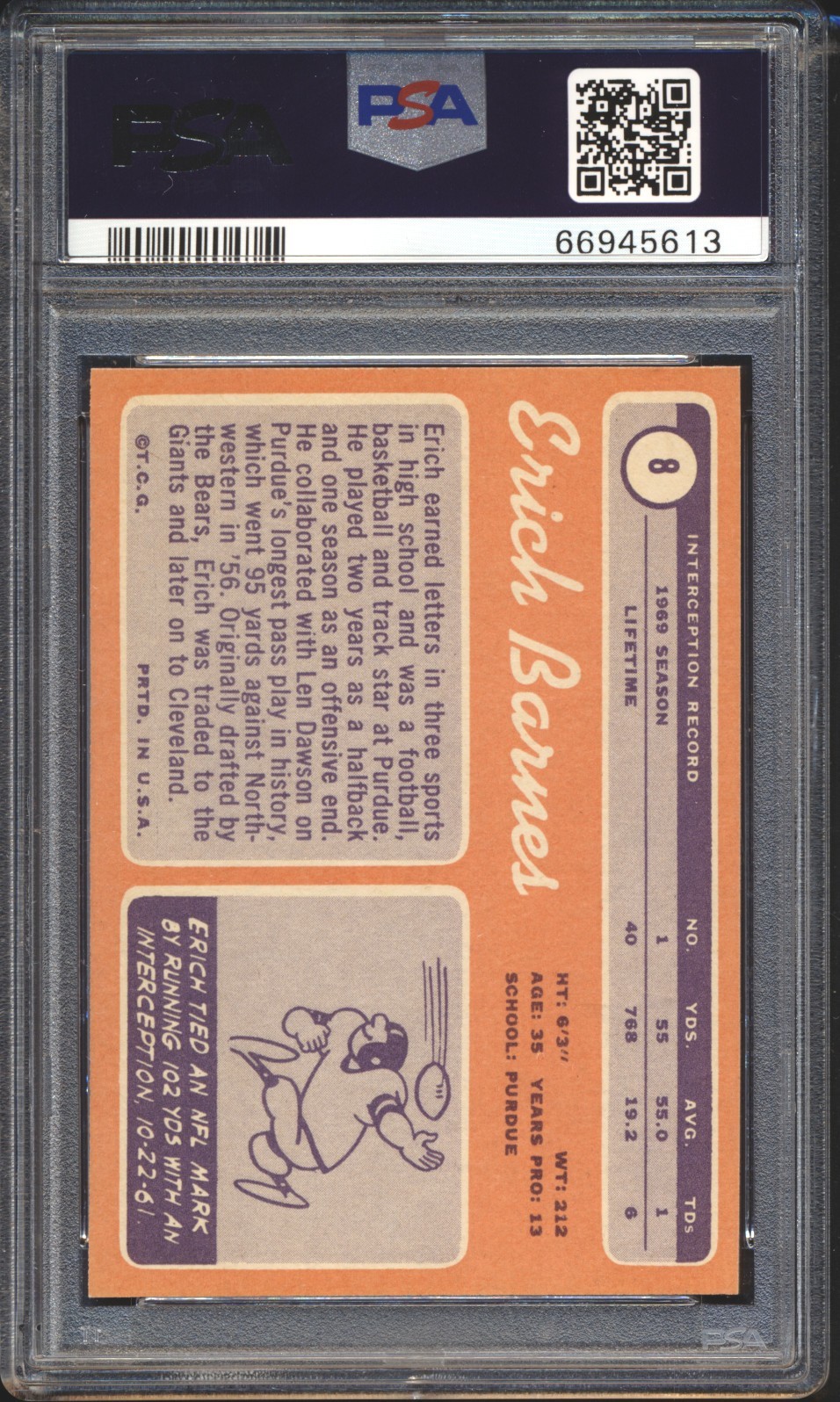 1970 Topps Football Erich Barnes #8 PSA 10 CLEVELAND BROWNS GEM MINT POP 3 view 2