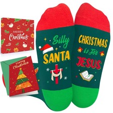 HAPPYPOP Jesus Gifts Idea Socks - Christian 7-9 Years, Santa Green