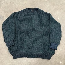 Vintage 80s Wool Cornish Woollen Fisherman Heavyweight Thick Sweater Green XL