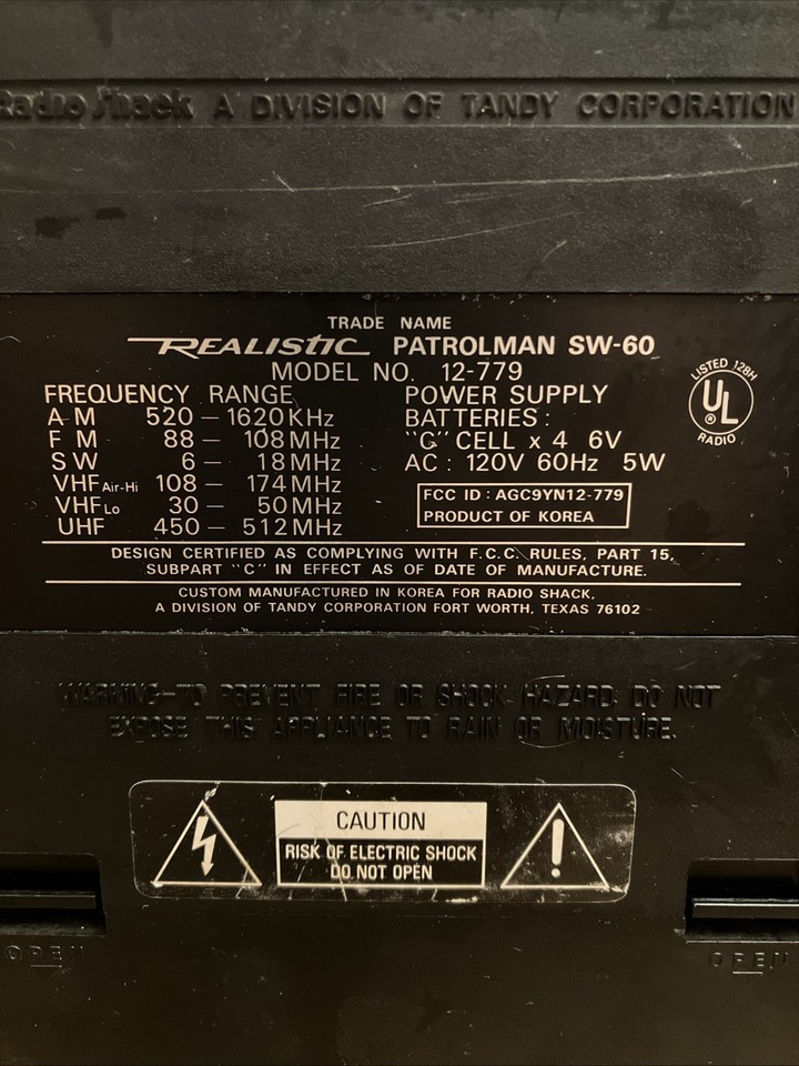 Realistic Patrolman Radio Shack SW-60 6 Band AM FM SW VHF Radio 12-779 ...