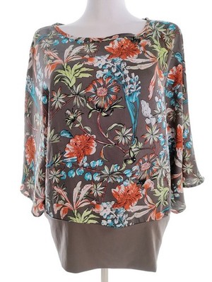 PACO BOUTIQUE Damen Bluse Gr. 38 Grau Baumwolle 3/4 Ärmel Boots-Ausschnitt