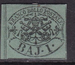 ROMAN STATES^^1852  RARER  sc#2a hinged  CLASSIC( Blue green)$1000.00@ga3903ro03