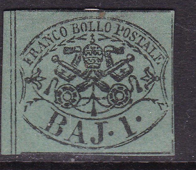 ROMAN STATES^^1852  RARER  sc#2a hinged  CLASSIC( Blue green)$1000.00@ga3903ro03