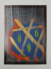 Abstract ACEO ATC Artwork Original Black Blue Yellow Mixed Media