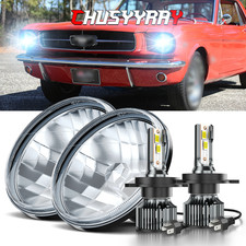 Pair Fit 1965 -1973 Ford Mustang 7 Inch Round Halogen Headlights Hi/Lo Beam