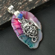 Solar Agate Lapis Lazuli Gemstone Ethnic Skull Pendant Jewelry 3.12