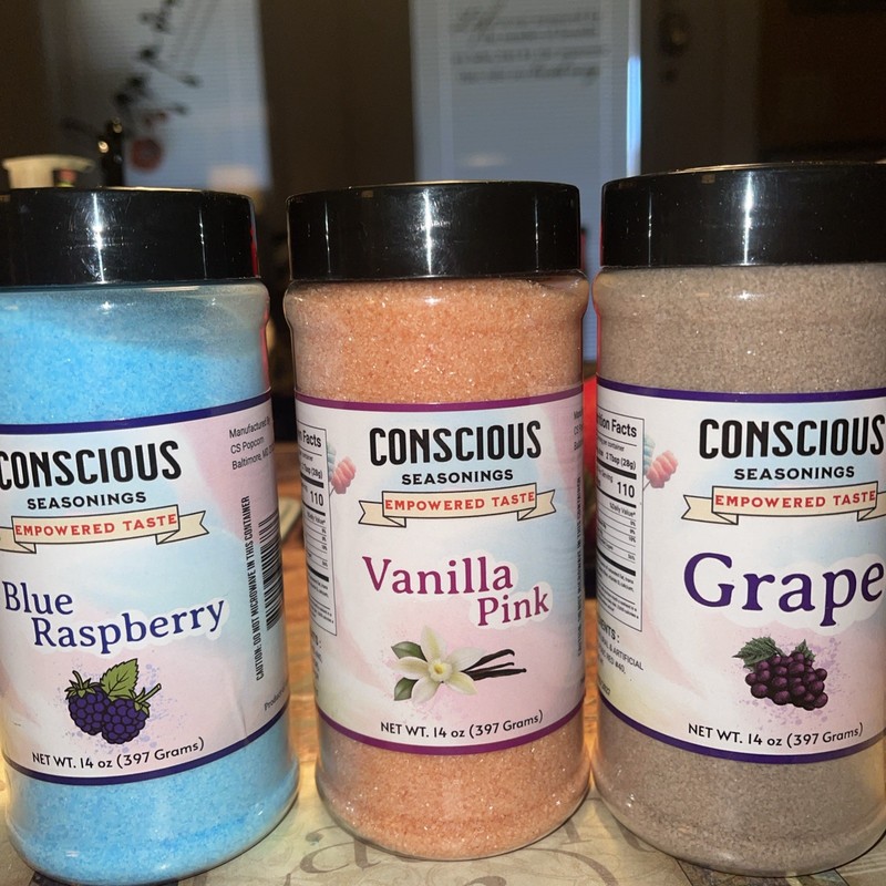 Sugar Sprinkles For Popcorn/lot Of 3 NEW/ Grape/ Raspberry/Vanilla/14 Oz Ea. /*H
