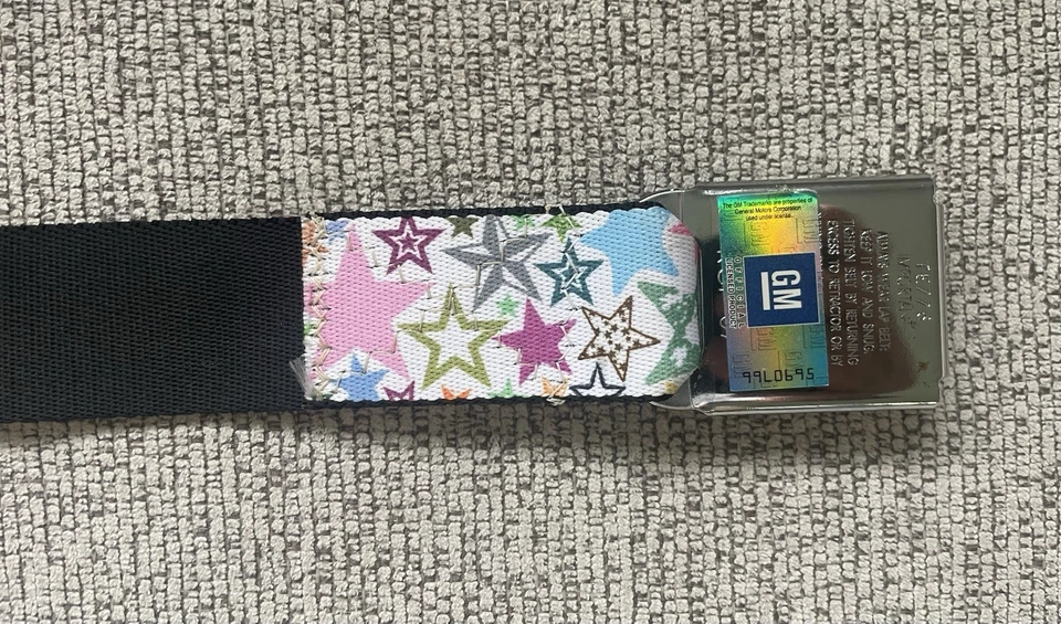 Seatbelt Belt VTG 00s Buckle Down GM Cadillac Colorful Stars Adjustable Strap - Image 3 of 4