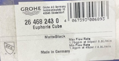 Grohe 264682430 Euphoria Rain Shower Head,Matte Black *NEW*