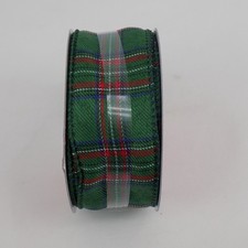 Red Green White Plaid Wired Christmas Ribbon 1.5" x 30ft Polyester Craft Bow New