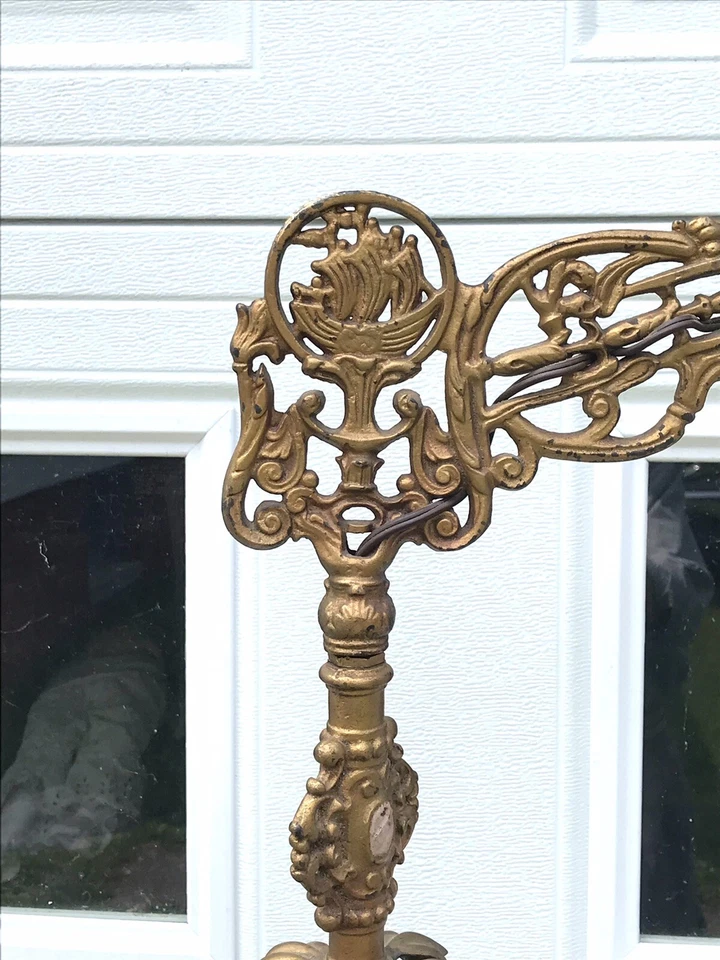 RARE MOE BRIDGES ART DECO FLOOR LAMP RARE CAST IRON FLORAL AND GLASS BEADS (2) - Image 2 of 4