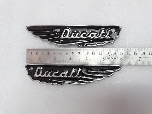 Pair Ducati Scrambler Petrol Fuel Tank Black Badge Motif Emblem Alloy Vintage - Picture 8 of 10