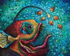 Anglerfish Fine Art Print Nautical colorful surreal psychedelic by Bryan Collins
