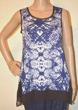 NWT SIMPLY VERA By VERA WANG White Blue Abstract Crinkle Tank Tunic XS Bust 34"