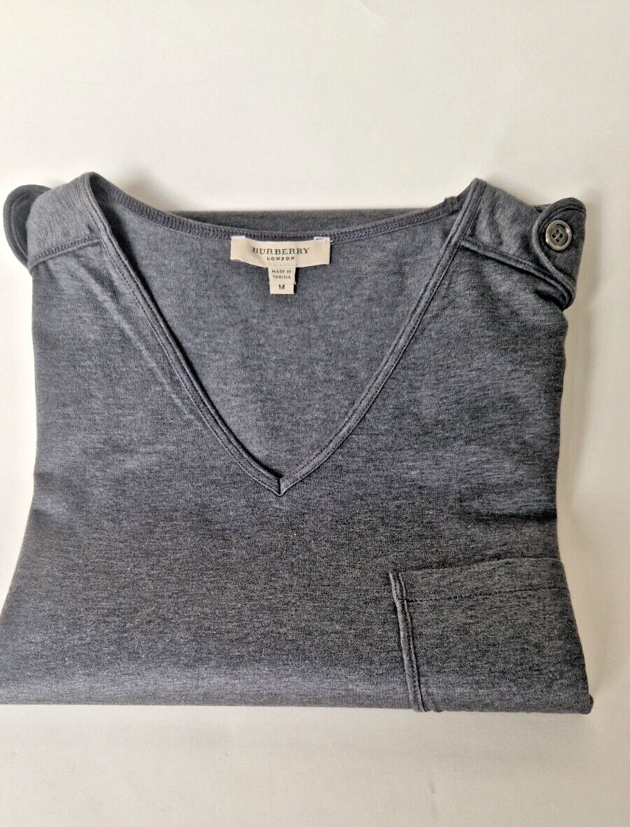 Burberry Men s Grey V neck T Shirt with epaulets size M eBay