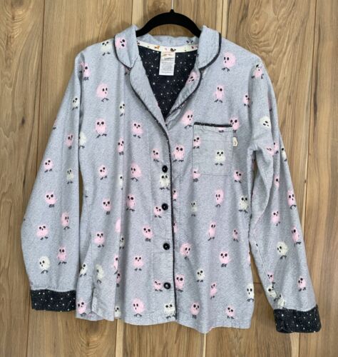Munki Munki Gray Pink Owlets Print Pajama Lounge Set PJs Flannel Women's Small - Picture 3 of 14