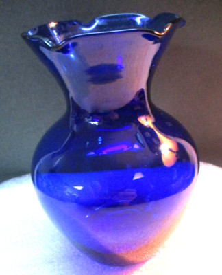 Cobalt blue bulb vase waved top  4 1/2'' tall  #2
