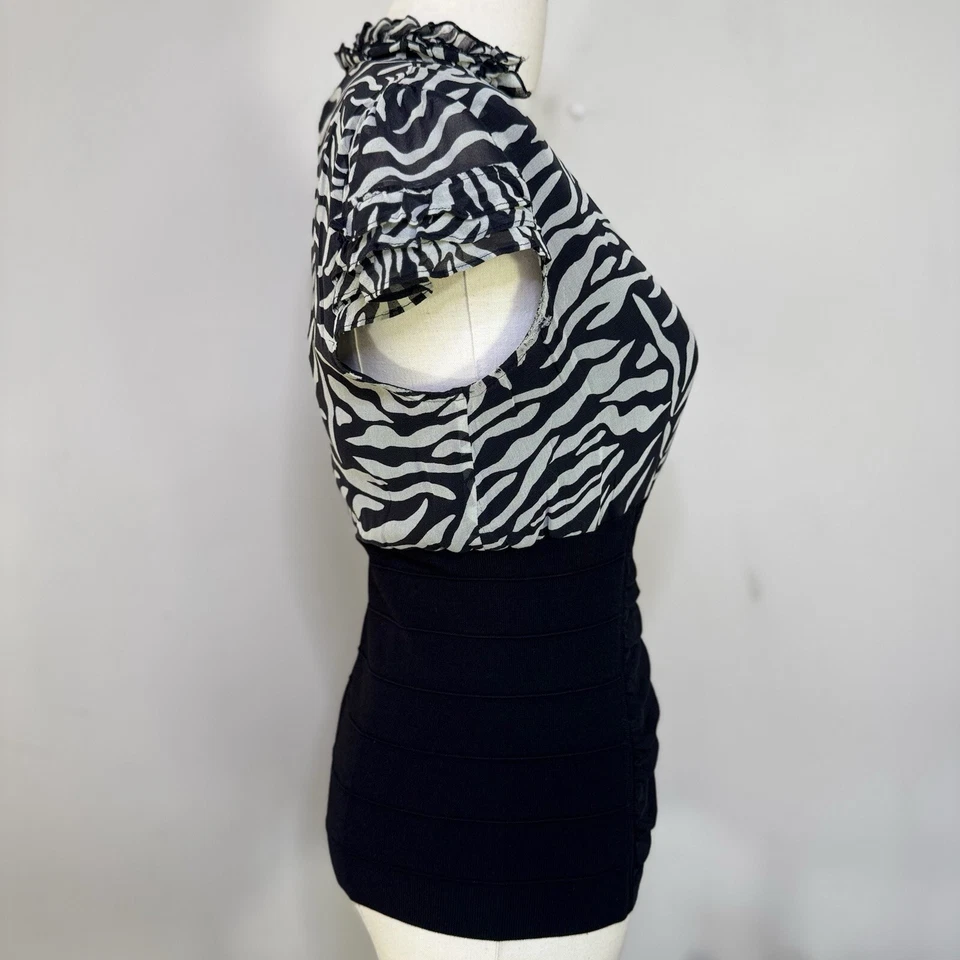 Blusa De Colección INC Cebra Seda Cuello en V Profundo Negra Blanca Oficina Sirena Hada Gótica Top 10 Foto 2 de 4