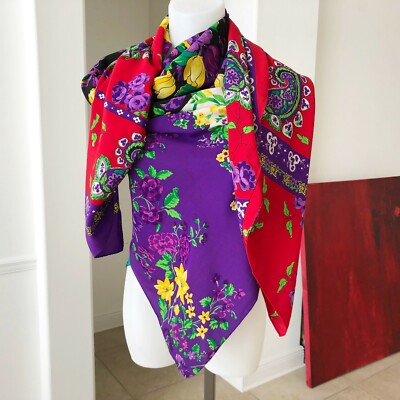 GIANNI VERSACE silk shawl scarf w/ patchwork floral print 53