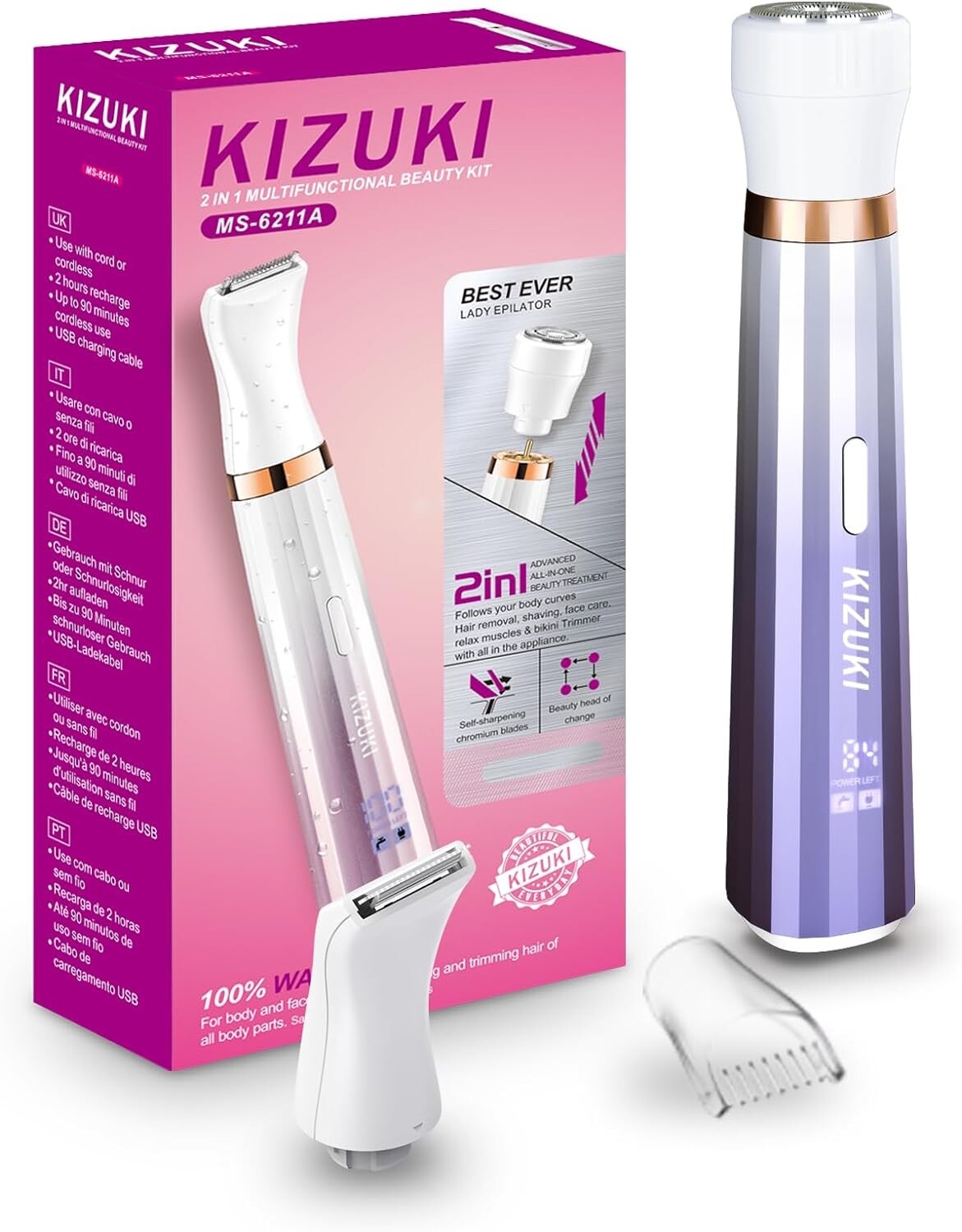 Bikini Trimmer Women Electric Razor: 2 in 1 Face Shaver for Womens IPX7 Waterpro-image