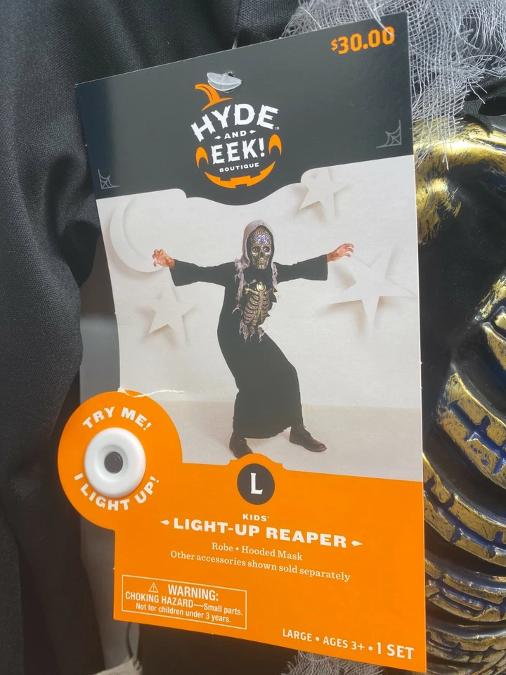 Light-Up Blue Glow Skeleton Reaper 男孩万圣节服装 - 12-14 大号 #C45 — 第 2/4 张图片