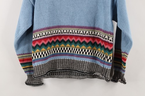 Vtg 90s Streetwear Girls Large Rainbow Fair Isle Horse Dog Marled Knit Sweater - Picture 9 of 9