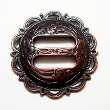 WESTERN SADDLE HEADSTALL COPPER COLOR ENGRAVED SCALLOPED SLOTTED CONCHO 1-1/4"