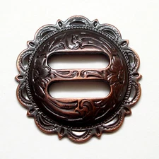 WESTERN SADDLE HEADSTALL COPPER COLOR ENGRAVED SCALLOPED SLOTTED CONCHO 1-1/4"