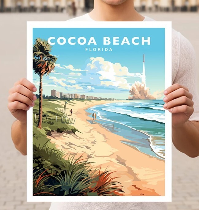 Cocoa Beach Florida Cape Canaveral Travel Wall Art Poster Print
