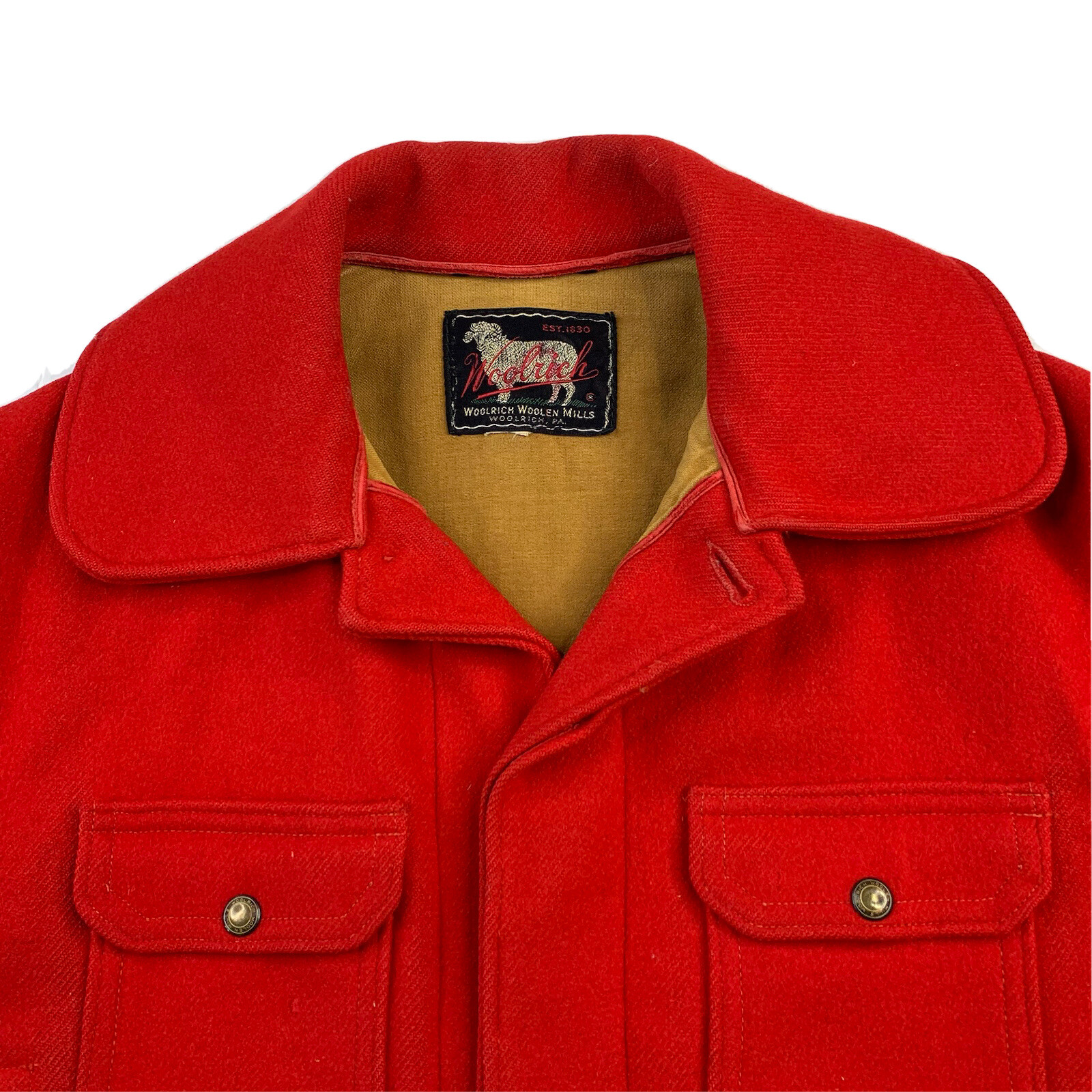 1950's Large WOOLRICH Solid Red Wool Mackinaw Hun… - image 2