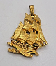 Vintage Gold Plated Sail Boat Pendant, Large Ship Pendant
