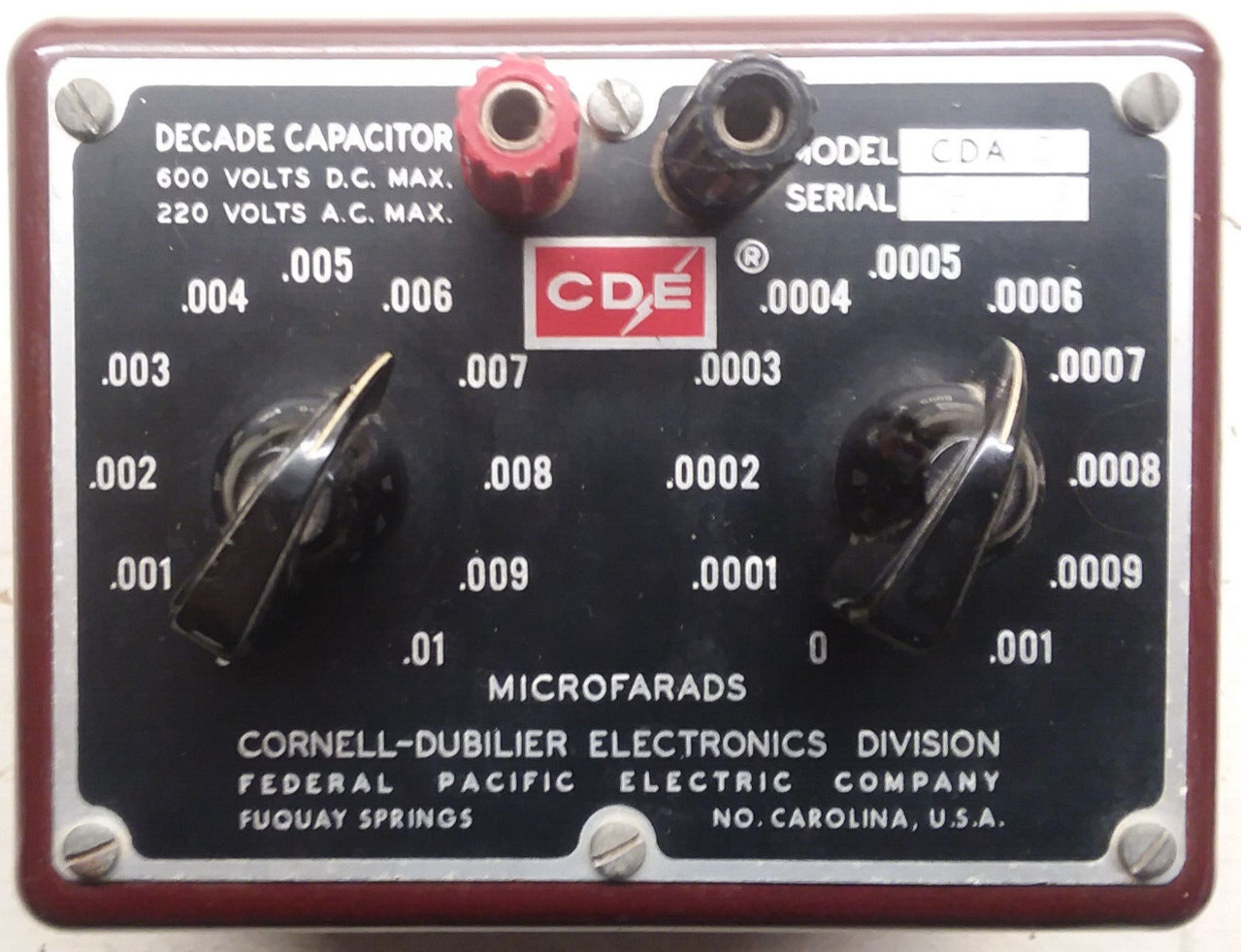 Vintage Cornell-Dubilier Decade Capacitor Model CDB2