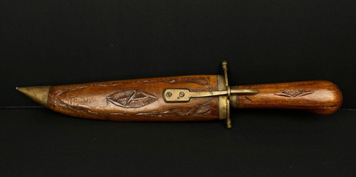 Vintage Shibriya Dagger, Carved Ornamented Wooden Handle & Sheath with Lock