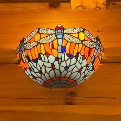 Tiffany 12 Zoll Wandlampe Libelle Stil Leuchte Handarbeit Buntglas UK