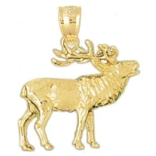 New 14k Yellow Gold 3-D Elk Pendant