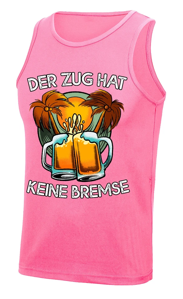 Herren Tanktop "Der Zug hat keine Bremse" Mallorca Malle Trägershirt Urlaub Neon - Bild 1 von 1